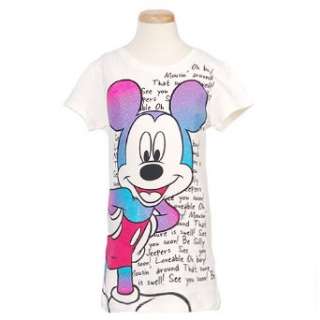  Disney Girls Mickey Mouse Ivory Fitted Tee Shirt Top 7 16 