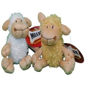  Set of 2 Milkbone Curly Lamb Plush Dog Toys Squeaker Pet 