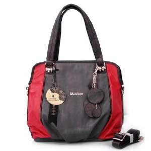  DIOU SZ011010 Red and Black Tone Leather Tote Bag Pet 