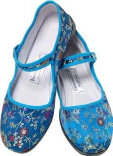  Blue Brocade Silk Mary Jane Chinese Shoes Shoes