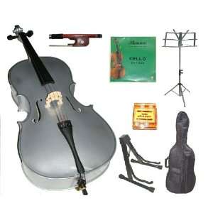  Merano 4/4 Full Size Silver Cello with Bag and Bow+2 Sets 
