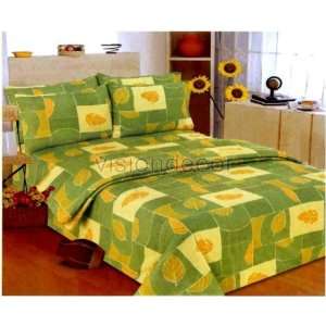  4pc Green Yellow w/ Leaf Full Size Bedding Bed Sheet Set 