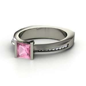 Postmodern Princess Ring, Princess Pink Tourmaline 14K White Gold Ring 