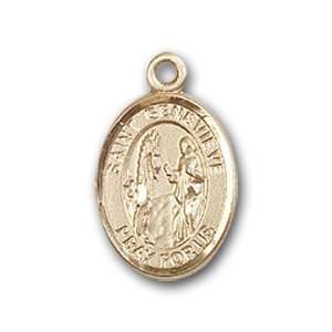 14kt Gold Baby Child or Lapel Badge Medal with St. Genevieve Charm and 