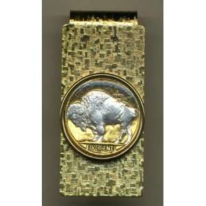 Gold on Sterling Silver World Coin Hinged Money Clip   Buffalo nickel 