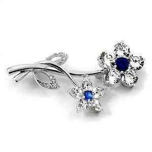  Emitations Romas CZ Flower Brooch, Sapphire, 1 ea 