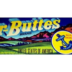 Amazing Colors Sutter Buttes Crate Label, 1930s 