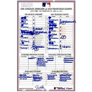  Dodgers at Giants Game Used Lineup Card 7 14 2007 Sports 