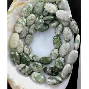  SOUTH CHINA GREEN JADE LARGE OVAL BEADS~ 