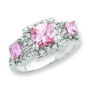  Sterling Silver Pink Square Cz Ring, Size 7 Jewelry