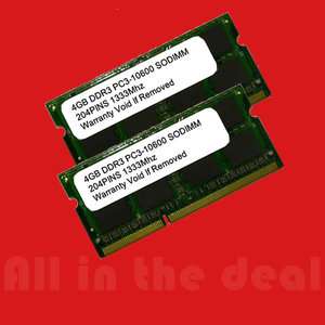 8GB KIT DDR3 1333 MHZ PC3 10600 256x8 (2x4GB) SODIMM  