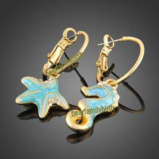   &seahorse Swarovski crystal 18k yellow Gold Gp earrings 153  