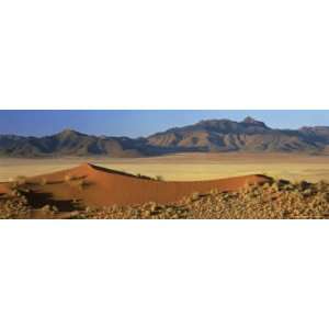 View Over Orange Sand Dunes Towards Mountains, Namib Rand Private Game 