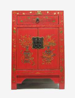 Pair Red Painted Chinese Side End Table Chest ET09 833  