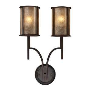 BARRINGER 2 LIGHT SCONCE IN AGED BRONZE AND TAN MICA SHADES W14 H22 
