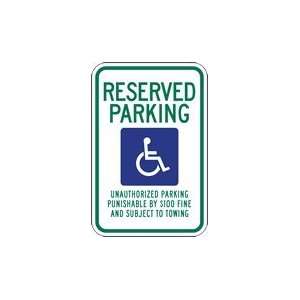  Tennessee State Reserved Handicap Parking Sign   12x18 