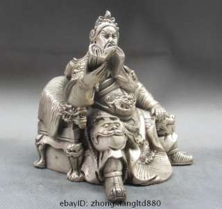 China Silver Warrior God Guan Gong Yu Attendants Statue  