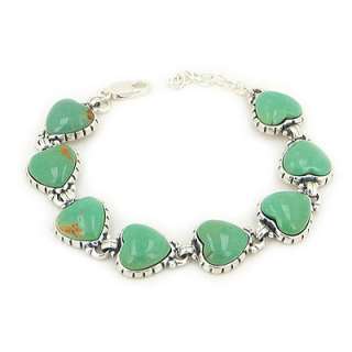 Gorgeous Kingman Turquoise Heart Sterling Link Bracelet  