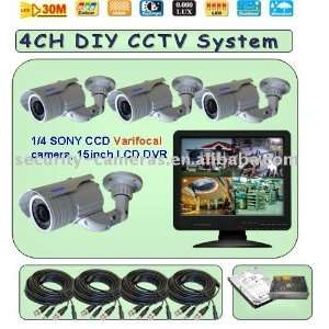   4ch 4 9mm varifocal len camera and lcd cctv dvr system