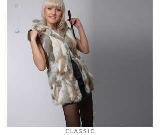 0233 Hooded Rabbit fur long style vest/gilet/waistcoat  
