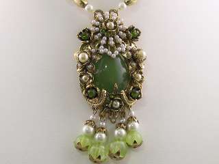 Green Simulated Pearl Crystal Necklace Earrings s0282  