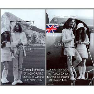  John Lennon & Yoko Ono   Beatles Gibraltar 2 Mint Stamps 