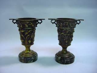 Antique Pair Bronze & Marble French Urns/Chalices  