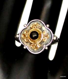 Beautiful New KONSTANTINO SS 18K Gold Black Onyx Flower Ring Sz 7 1/2 