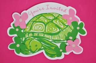 LILLY DIE CUT GREEN TORTOISE w/ PINK & GREEN FLOWERS ON WHITE 