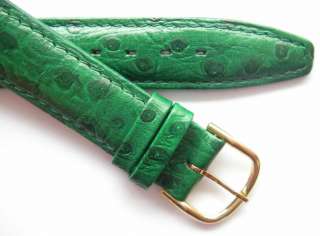 Green stitched ostrich print leather watch band  