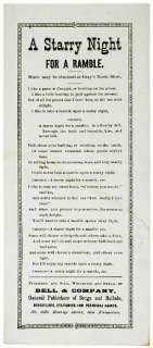 STARRY NIGHT FOR A RAMBLE, c. 1870 Lyric Sheet  