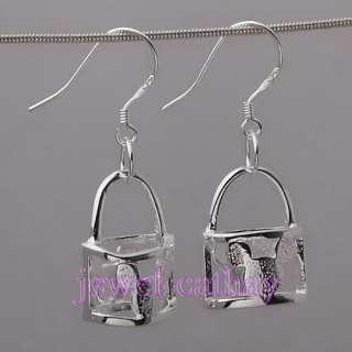 Fascinating Hollow out Dazzling LOCK Silver Plated Dangle Earrings
