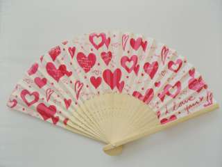 NEW Pink Heart I Love U Hand Fan, Cotton,Wedding Party  