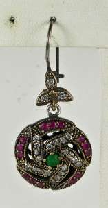 Art Deco Rose Gold/925 Sterling 2.42ctw Emerald, Ruby & Sapphire 