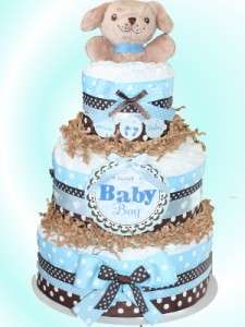   Brown Dog Themed Diaper Cake For Boy Baby Shower Center Piece  