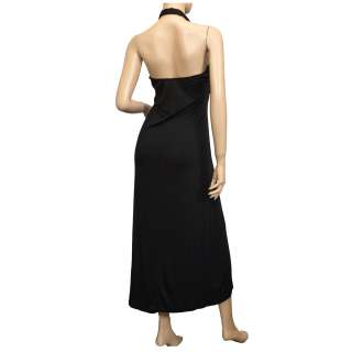 Plus Size Black Embroidered Maxi Halter Cocktail Dress  