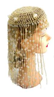Vintage Cleopatra Beaded Headdress 1960s Gold Beaded  