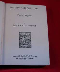 VERY RARE RALPH WALDO EMERSON SOCIETY & SOLITUDE 1892  