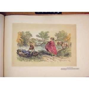  Boating Party Drawing Hand Colored Lake Lady Fine Art 