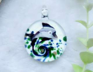8p Round 30mm Murano Lampwork Glass Clearly Pendants Sea Dolphin 