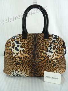 YVES SAINT LAURENT YSL Easy Leopard Print Fabric and Leather Trim Tote 