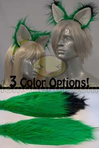 Green Furry Fox Tail and Ears Cosplay  