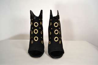 GIUSEPPE ZANOTTI Black Suede Booties with Gold Grommets  