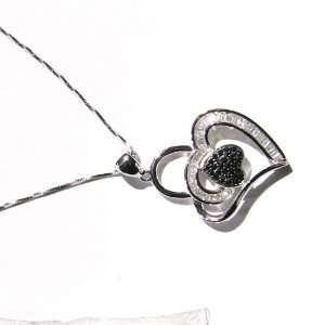  Silver Heart With A Upside Down Black Heart Pendant 
