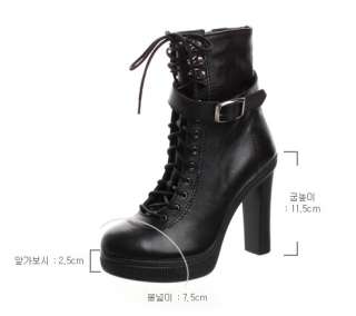 Womens Buckle Lace Up Platform High Heels Ankle Boots  