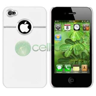 Deluxe Hard Case Cover For iPhone 4 4G White Chrome+Privacy LCD Screen 