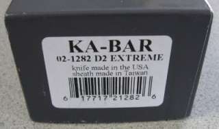NEW Ka Bar 02 1282 D2 Extreme Fixed Blade Knife & Hard Glass Filled 