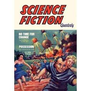  Vintage Art Science Fiction Quarterly Citizens Flee UFO 