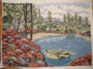 Mountain Lake Rowboat TAPESTRY Fabric Pillow Panel Wood  