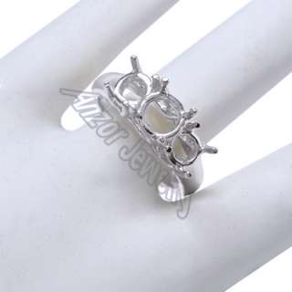 10k Solid White Gold 3 Stone Trellis Ring Setting #R1471 US sizes 4 to 